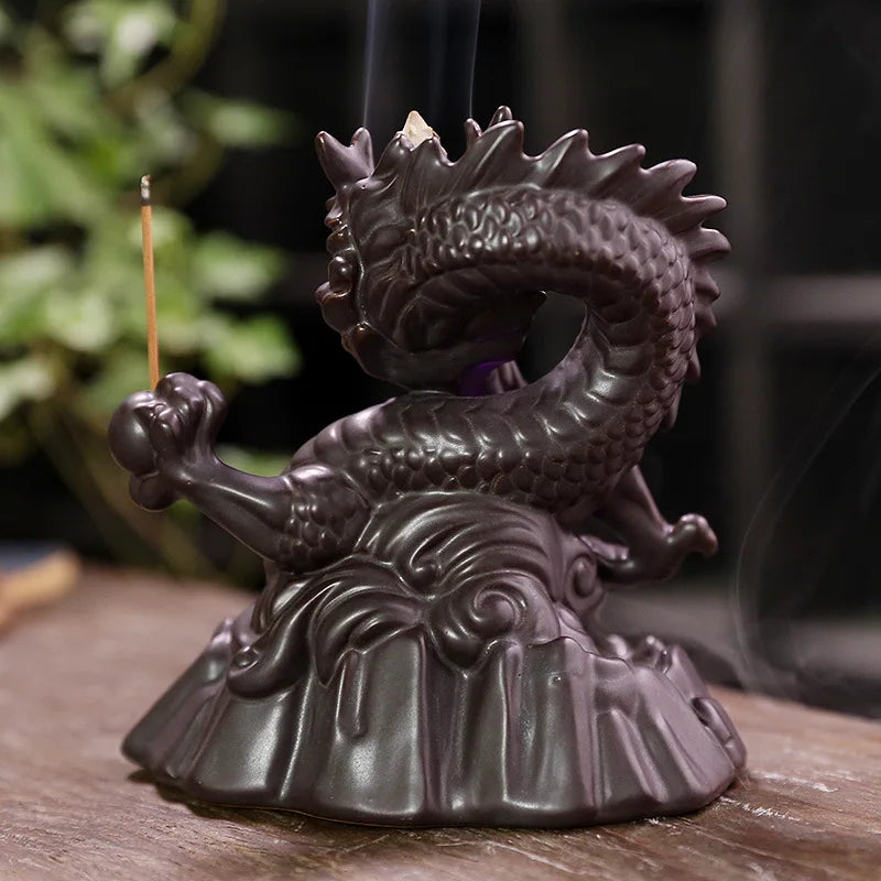 Ceramic Chinese Auspicious Dragon Backflow Incense Burner Creative LED Light Backflow Sandalwood Stove Home Decorations and Acce