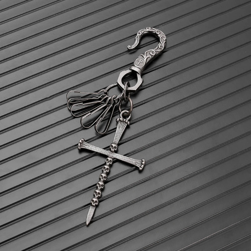 Retro Skull Cross Keychain Punk Hip-Hop Denim Accessory Pendant Unisex European American Style Minimalist Jewelry