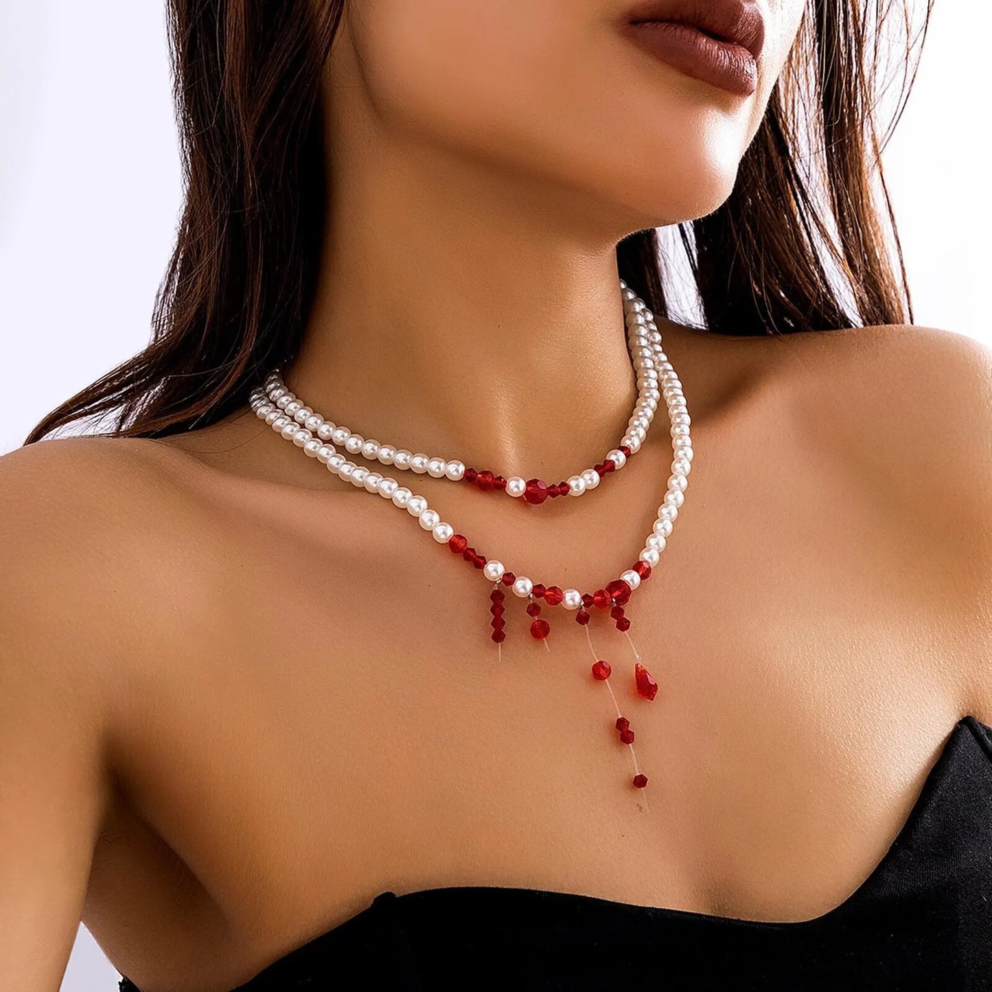 Pearls Turned Red Necklace