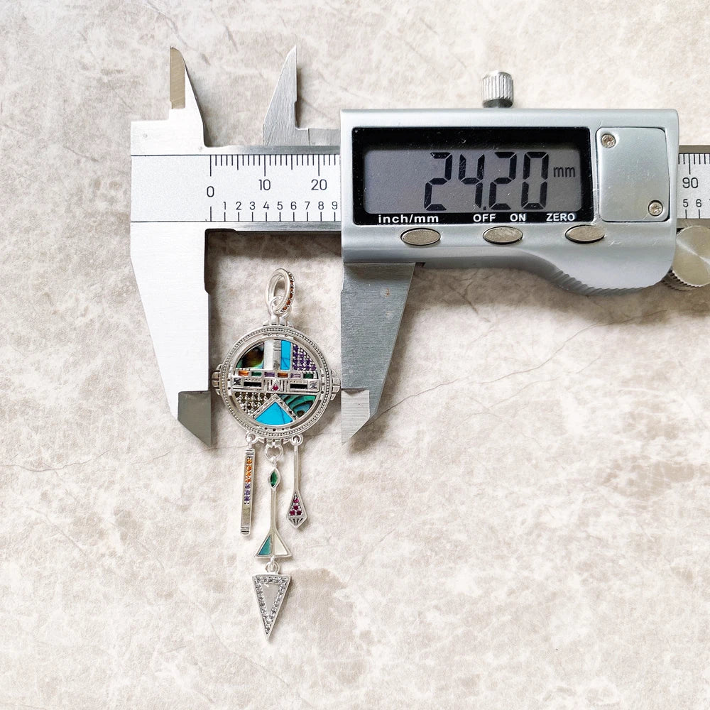 Pendant Dreamcatcher Sun Symbol,Summer Turquoise Jewelry 925 Sterling Silver