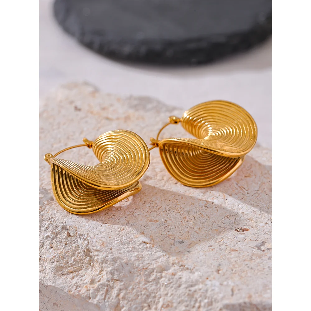 Stylish Unique Stainless Steel Geometric Statement Waterproof Earrings Creative Metal Gold Color Temperament Jewelry Women