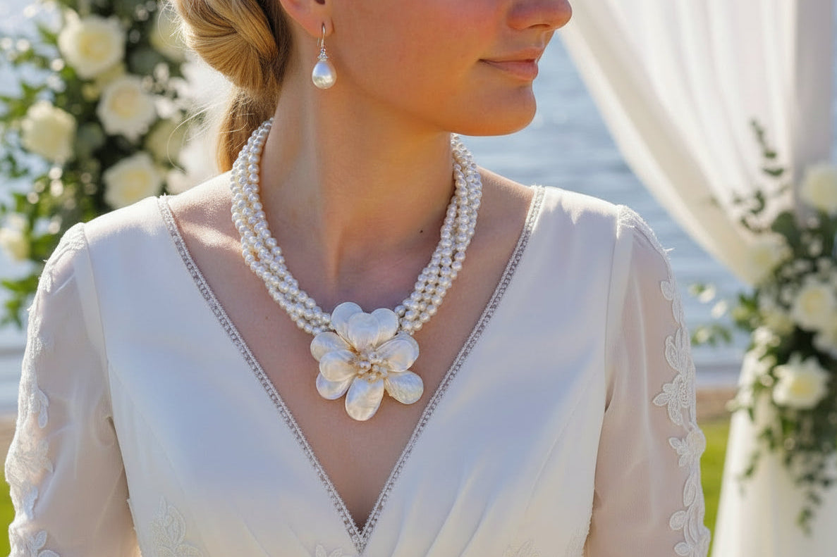 Zinnia Necklace - Mother of Pearl Flower Statement Necklace