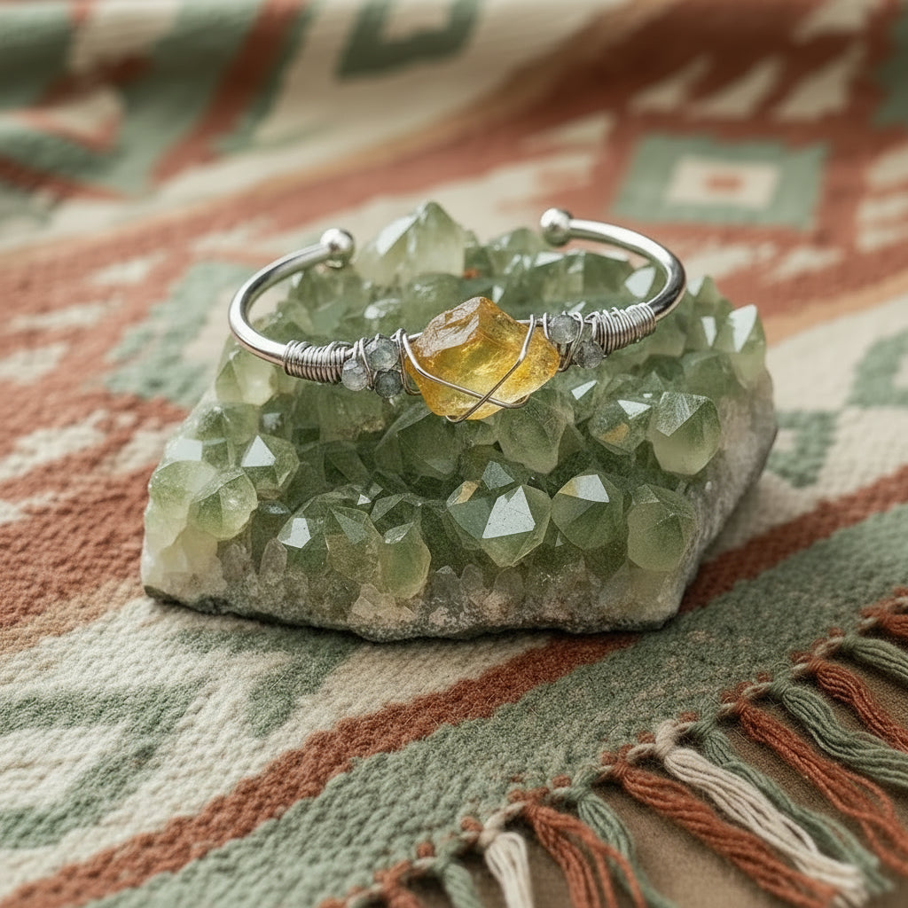 Citrine/Labradorite Rough Gemstone Wire Wrapped Bangle