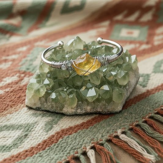 Citrine/Labradorite Rough Gemstone Wire Wrapped Bangle