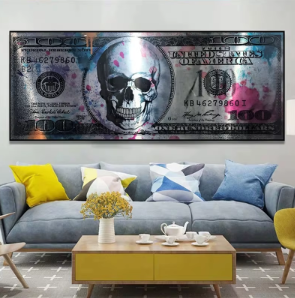 Graffiti Skull Dollar Bill Canvas Art Print — 60x140cm