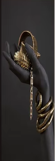 African Woman Art Canvas Print — Black Hand Gold Jewellery | 60x180cm (24x71in)
