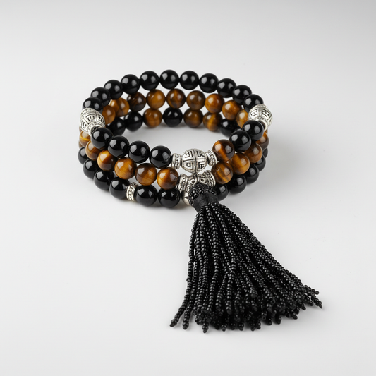 Men's Natural Obsidian & Tiger Eye Bracelet