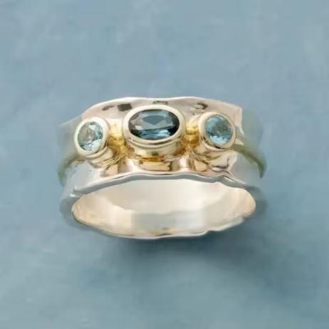 Retro Silver Inlay Shiny Zircon Geometric Ring